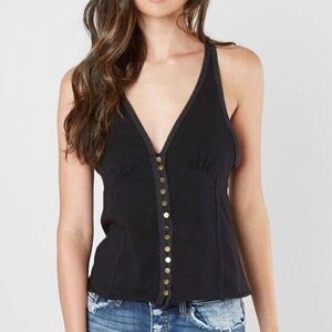 Sz XS We the Free Milo Solid tie halter brass functional button front top tank